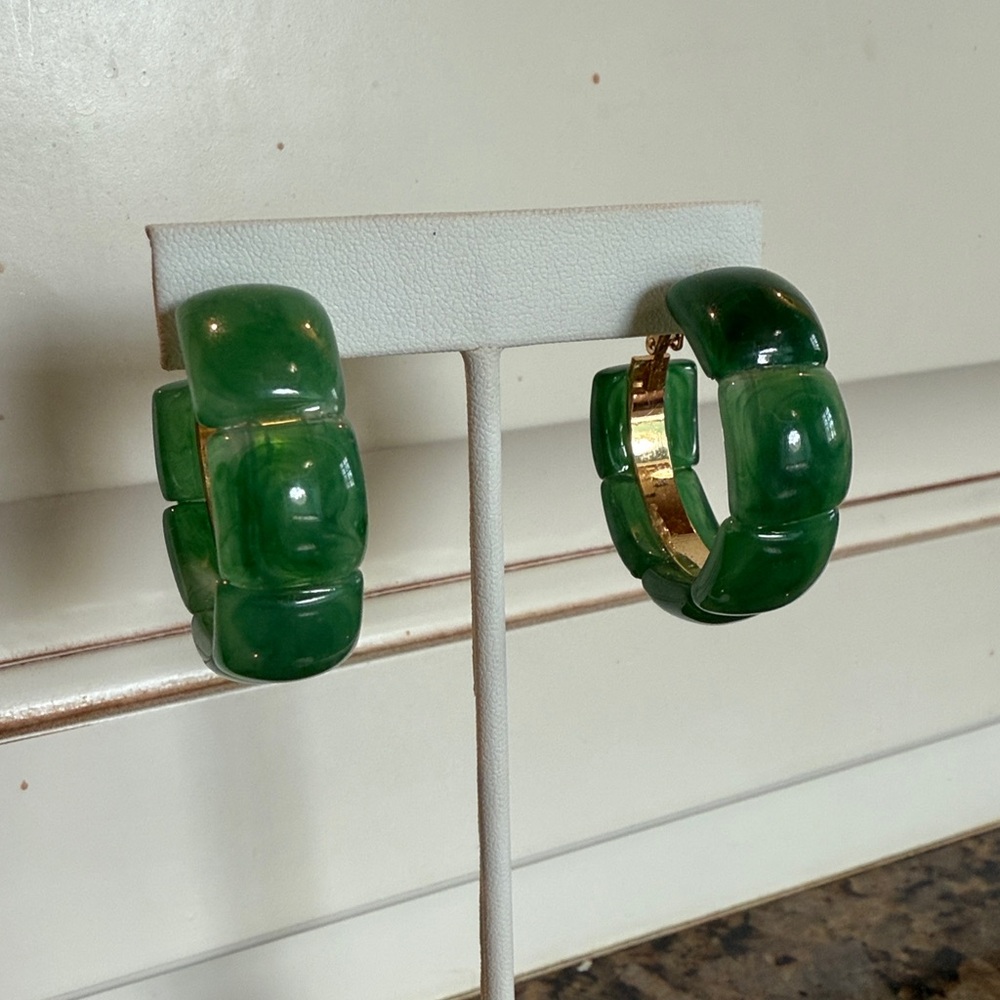 Green Chunky Hoop Earrings 2 inches